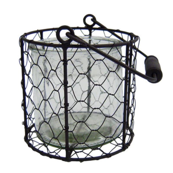 Cheungs Rattan Round Glass Jar in Wire Basket, White - Large 15S001WL - main